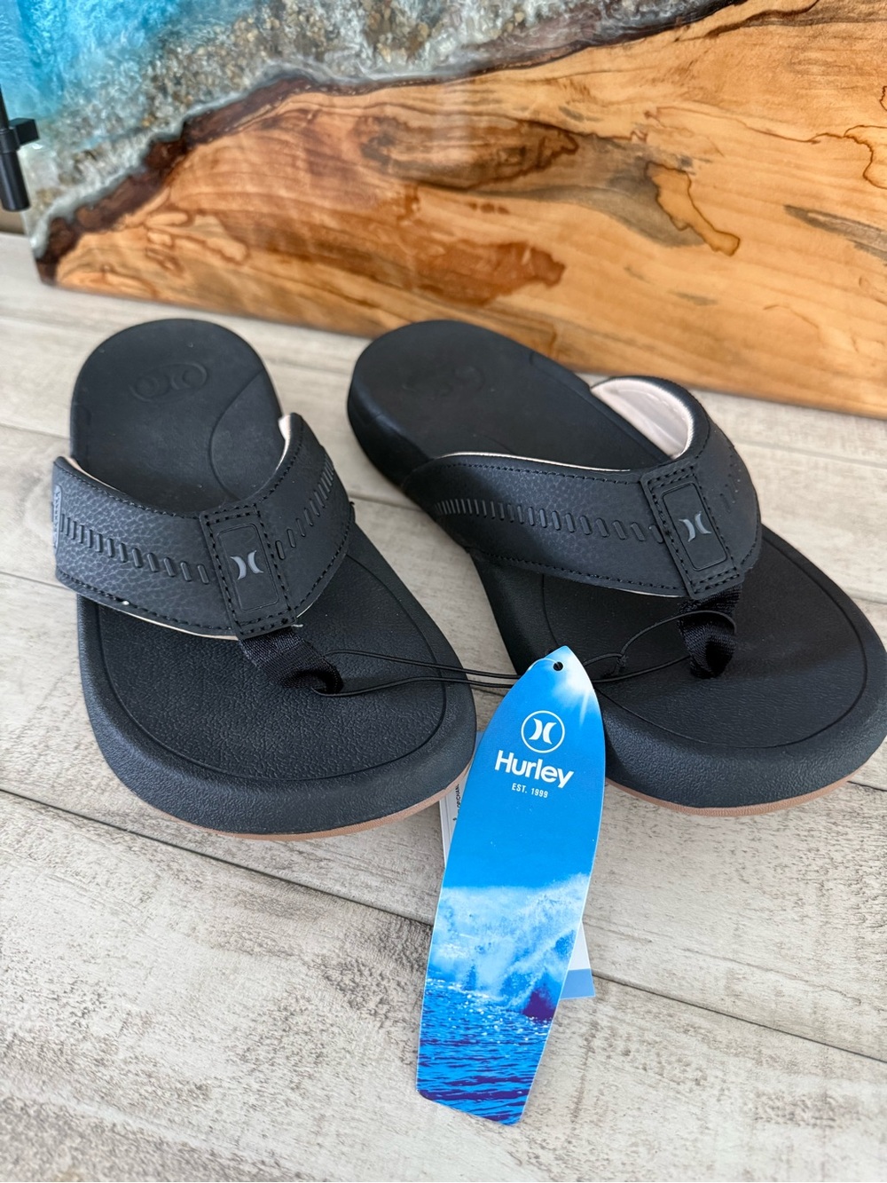 Hurley Men’s Black Foam Flip Flops with Logo Strap, Size 9, NWTs